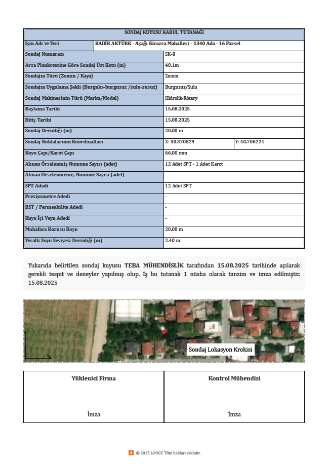 Sondaj Kuyusu Kabul Tutanağı Örneği
